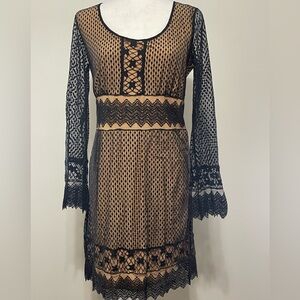 Y2k Women Black Lace Overlay Empire Waist WhimsiGoth Witchy Grunge Dress Medium